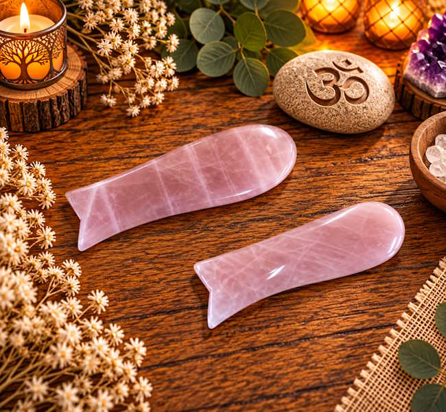 Gua sha Cuarzo Rosa pez